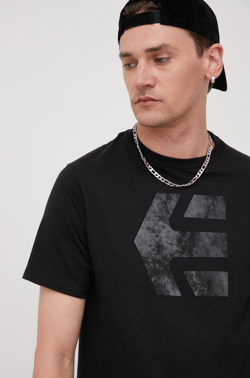

Памучна тениска Etnies в черно с принт, Черен
