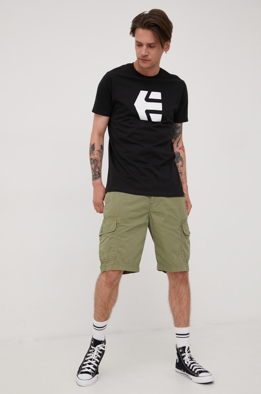 

Памучна тениска Etnies в черно с принт, Черен