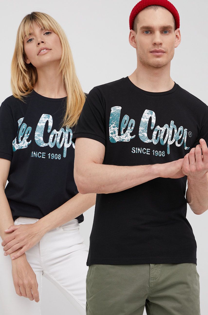 Lee Cooper t-shirt bawełniany kolor czarny z nadrukiem
