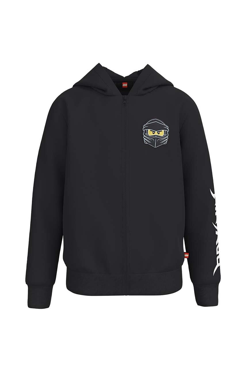 Детская хлопковая кофта Lego Ninjago цвет чёрный с капюшоном с принтом
