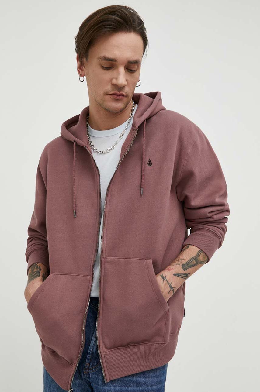 

Кофта Volcom мужская цвет розовый с капюшоном однотонная