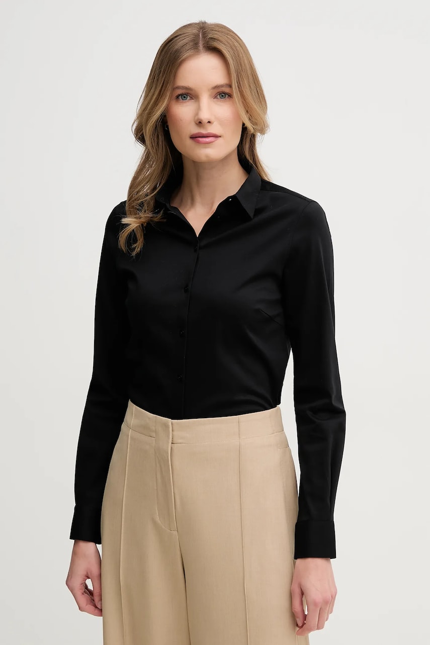 Mos Mosh camasa din bumbac femei, culoarea negru, cu guler clasic, regular