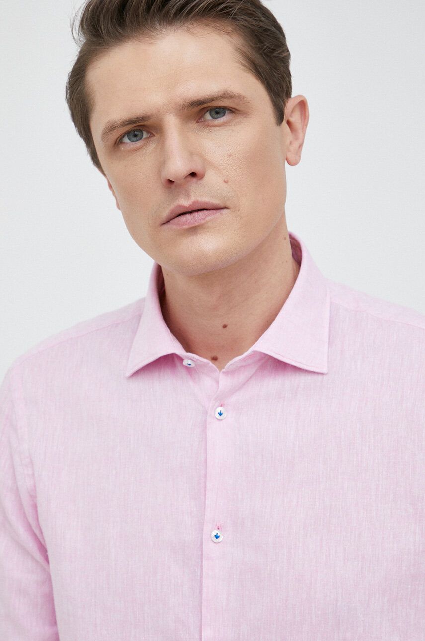 Plátěná košile Manuel Ritz růžová barva, regular, s italským límcem - růžová -  55 % Len