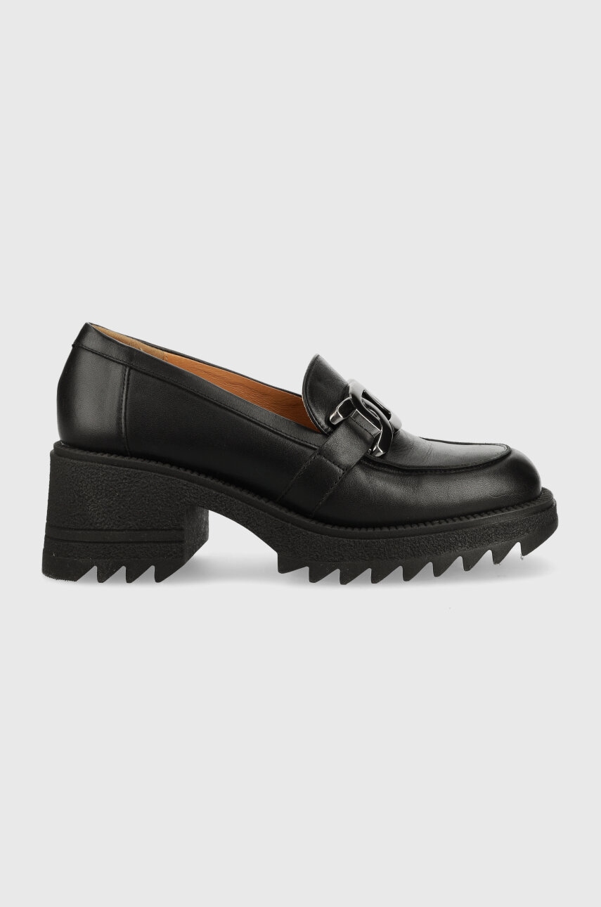 Charles Footwear pantofi de piele Kiara femei, culoarea negru, cu toc drept, Kiara.Loafer