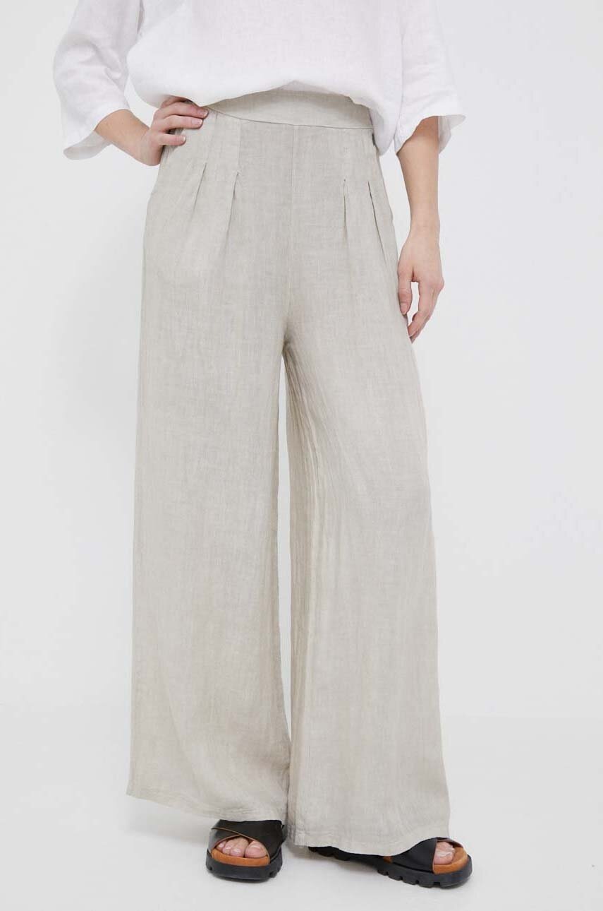 Bomboogie pantaloni din in culoarea bej, lat, high waist