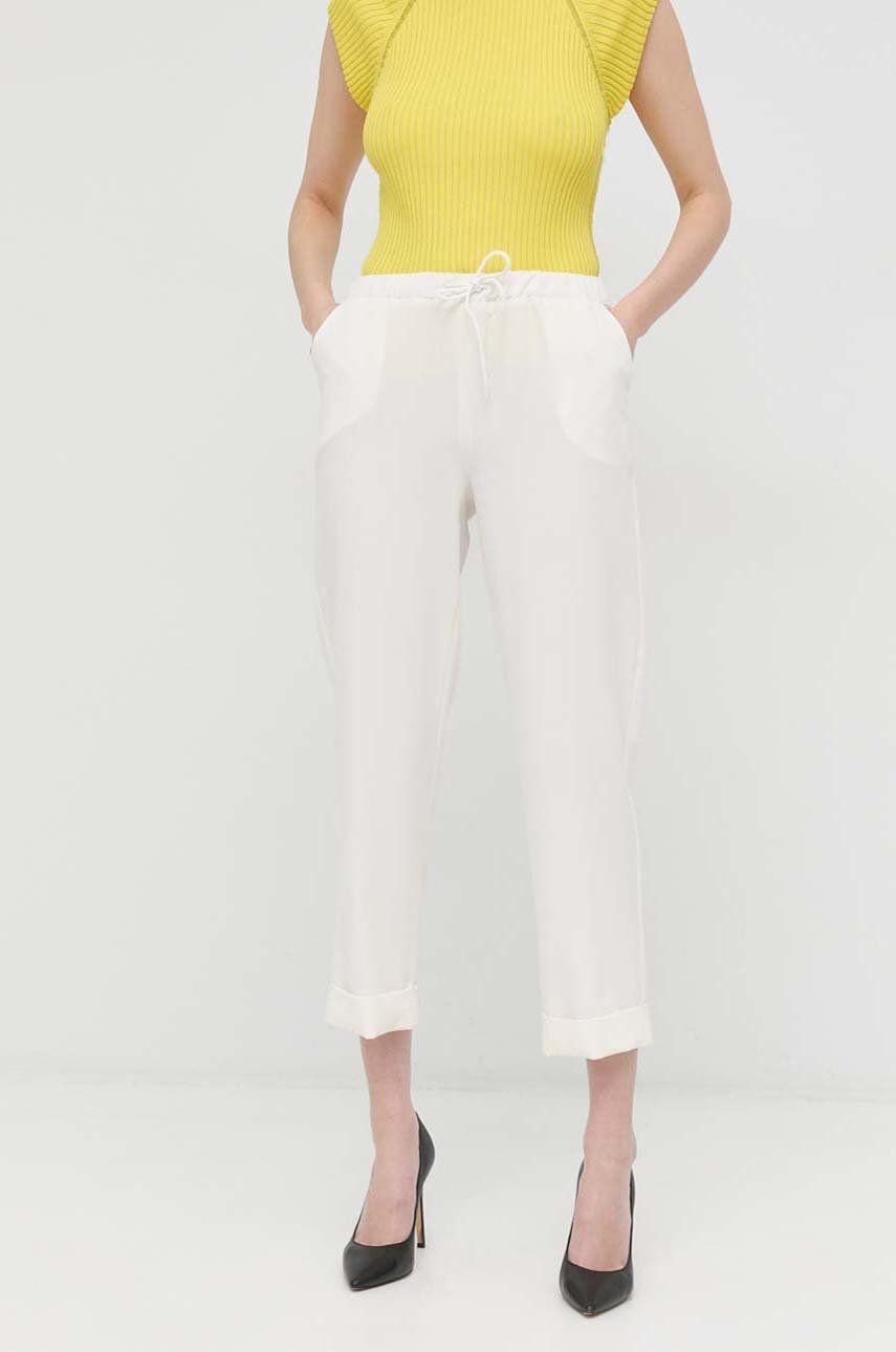 Silvian Heach pantaloni femei, culoarea alb, drept, high waist alb