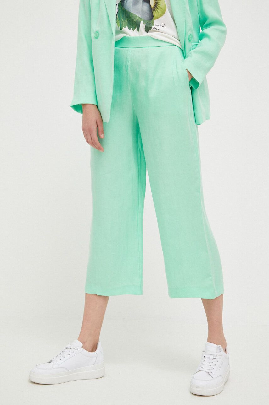 Rich & Royal pantaloni femei, culoarea verde, drept, high waist answear.ro