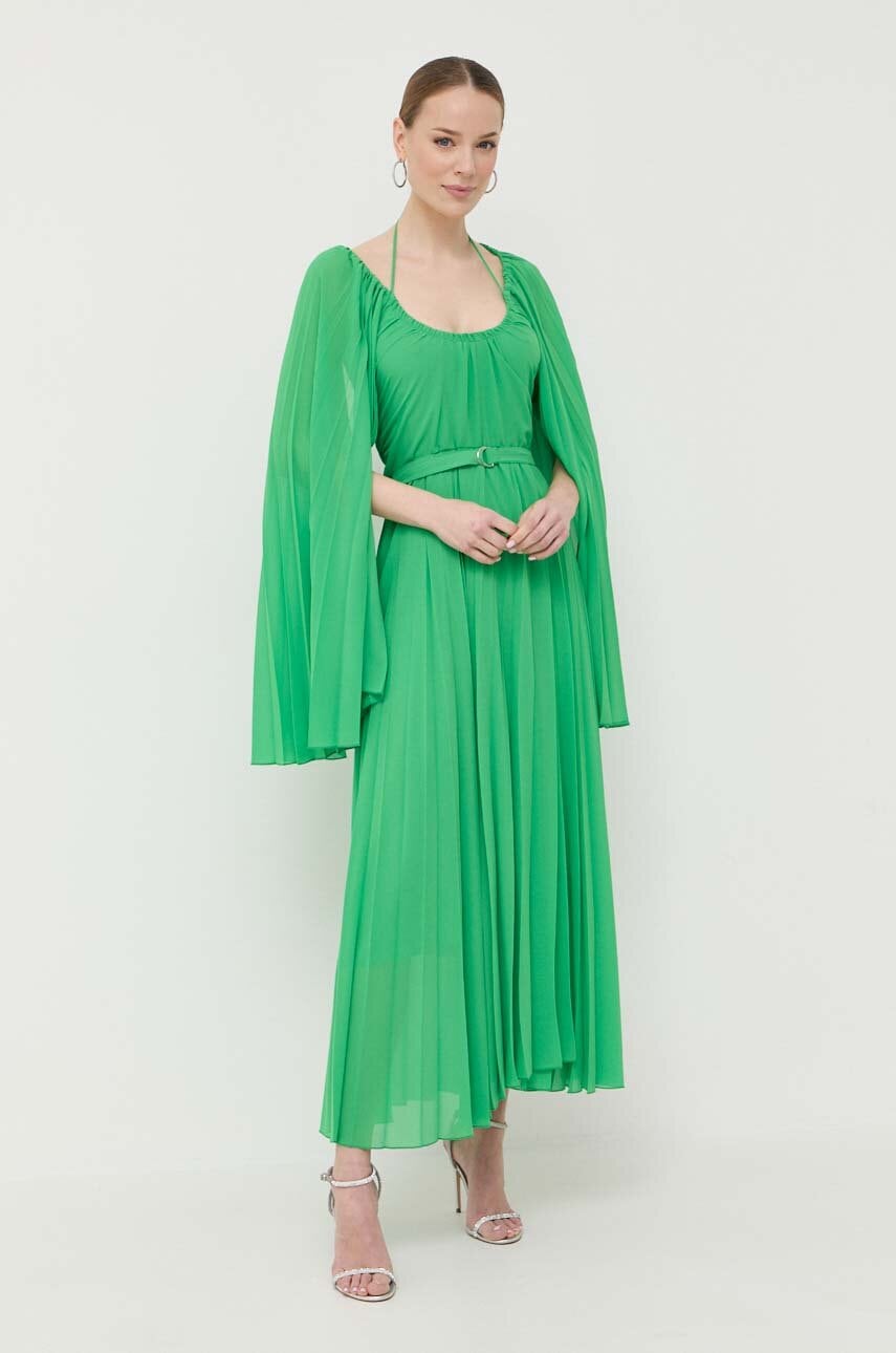 Beatrice B rochie din amestec de matase culoarea verde, maxi, evazată