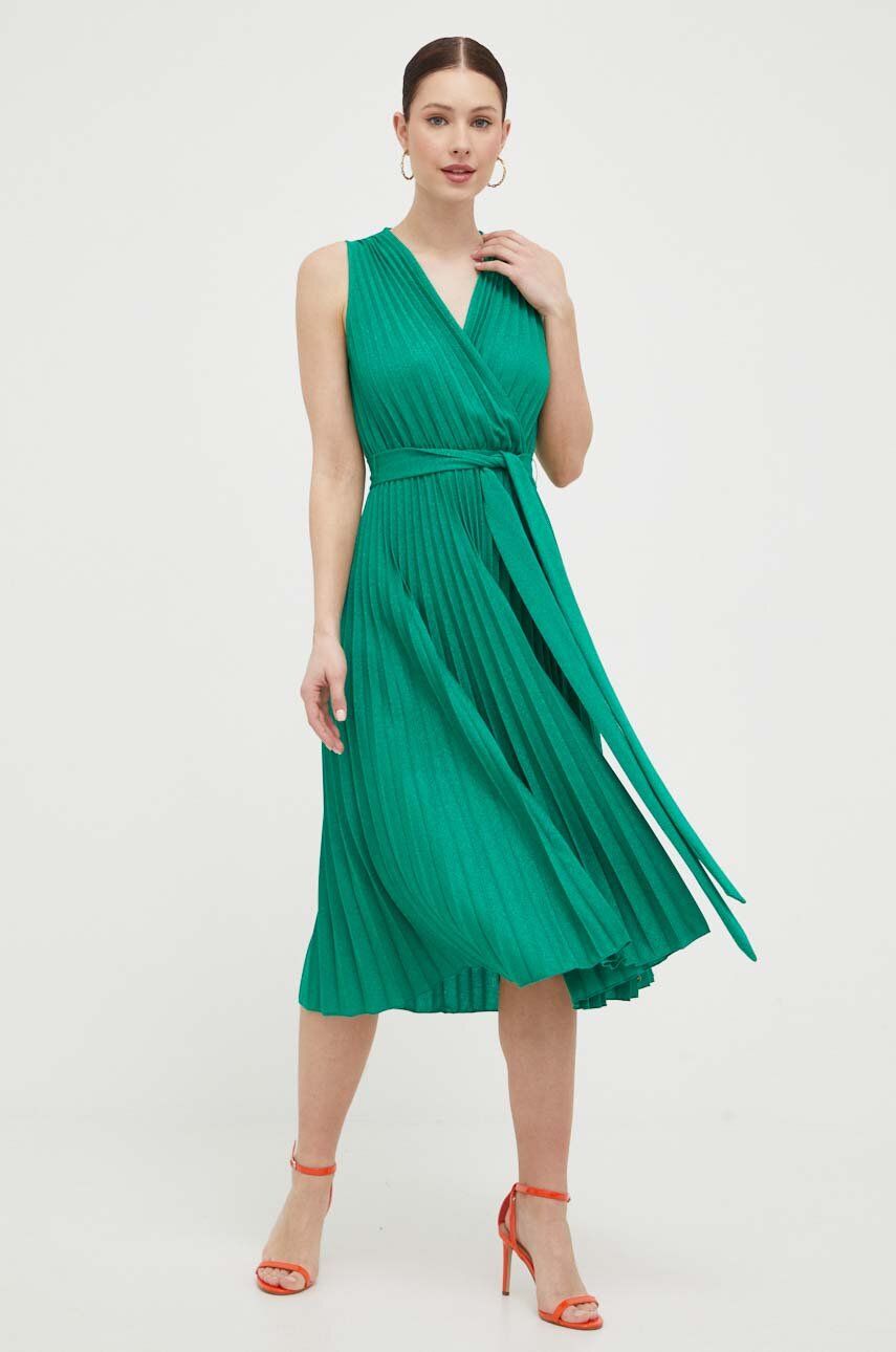 Šaty Nissa zelená barva, midi - zelená -  66 % Viskóza