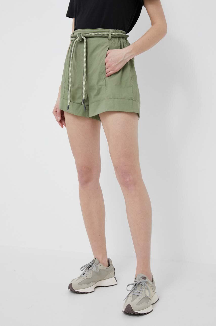 Bomboogie pantaloni scurti din bumbac culoarea verde, neted, high waist answear.ro