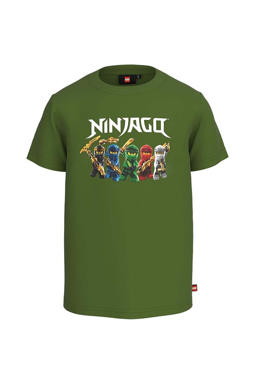 

Детская хлопковая футболка Lego Ninjago цвет зелёный с принтом
