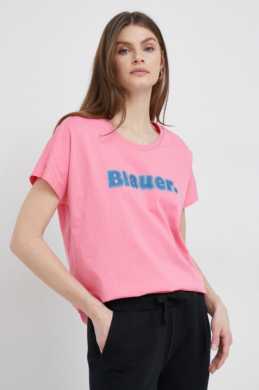 Levně Bavlněné tričko Blauer růžová barva