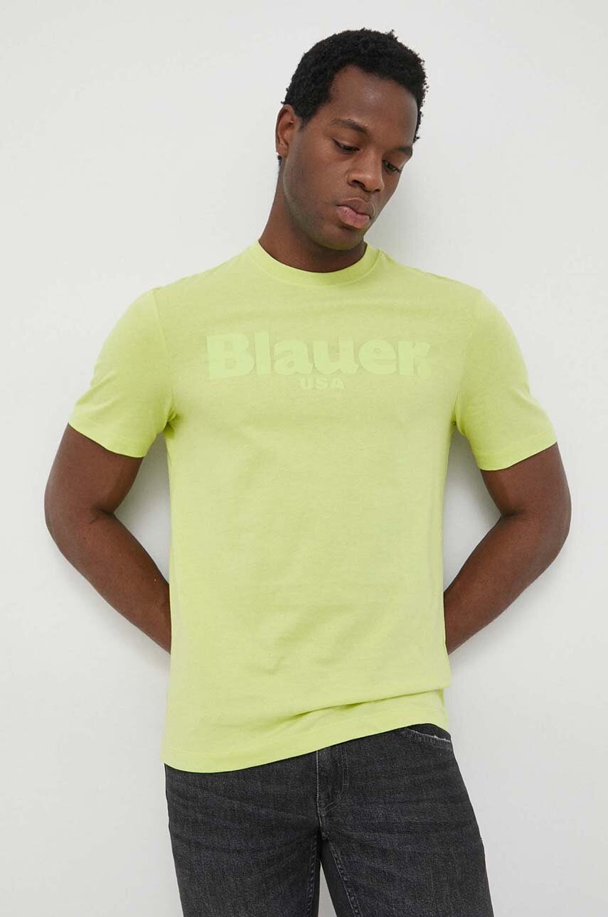 

Памучна тениска Blauer в зелено с принт, Зелен