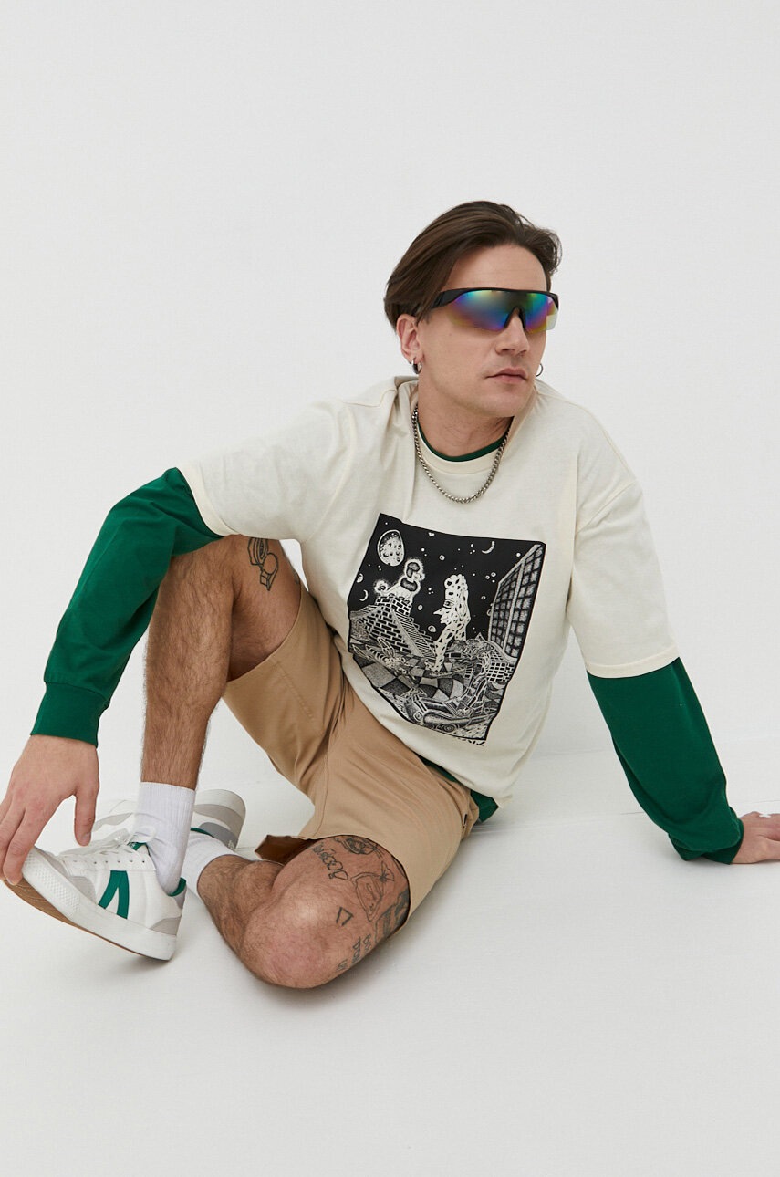 

Хлопковая футболка Volcom цвет бежевый с принтом