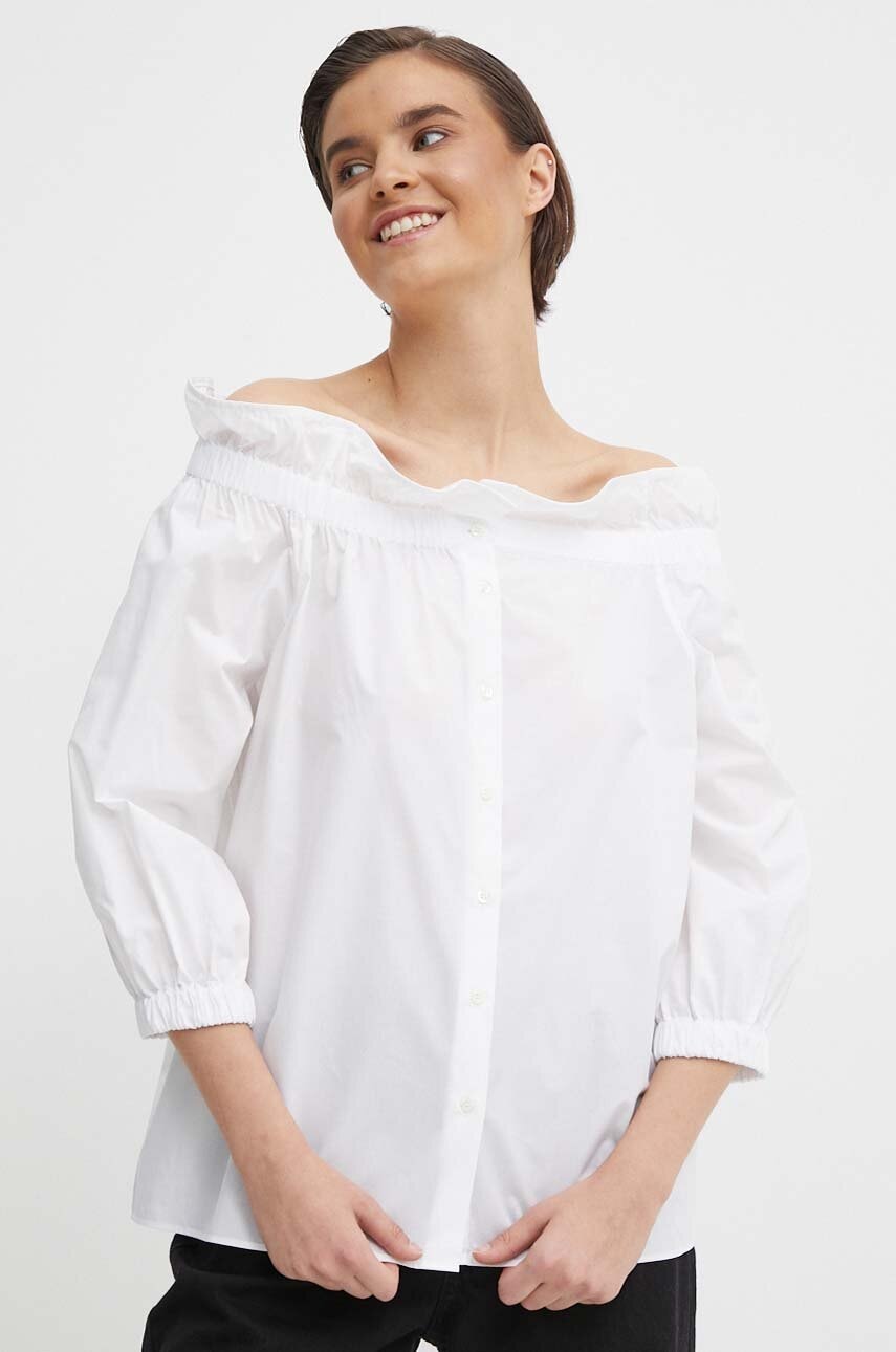 Mos Mosh bluza din bumbac femei, culoarea alb, neted