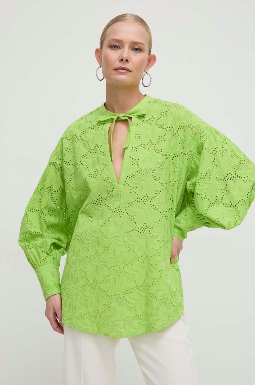 Silvian Heach bluza din bumbac femei, culoarea verde, neted