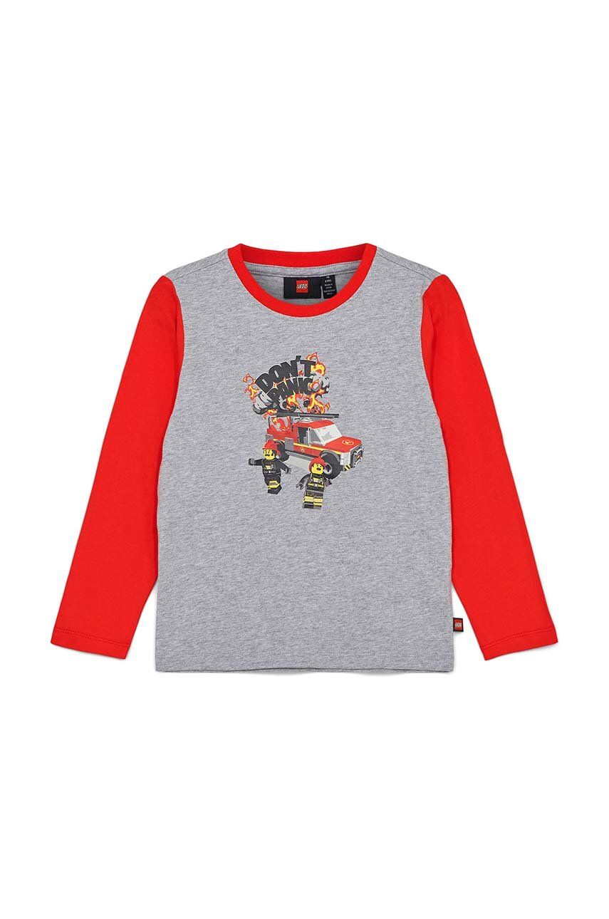 E-shop Dětská bavlněná košile s dlouhým rukávem Lego šedá barva, s potiskem