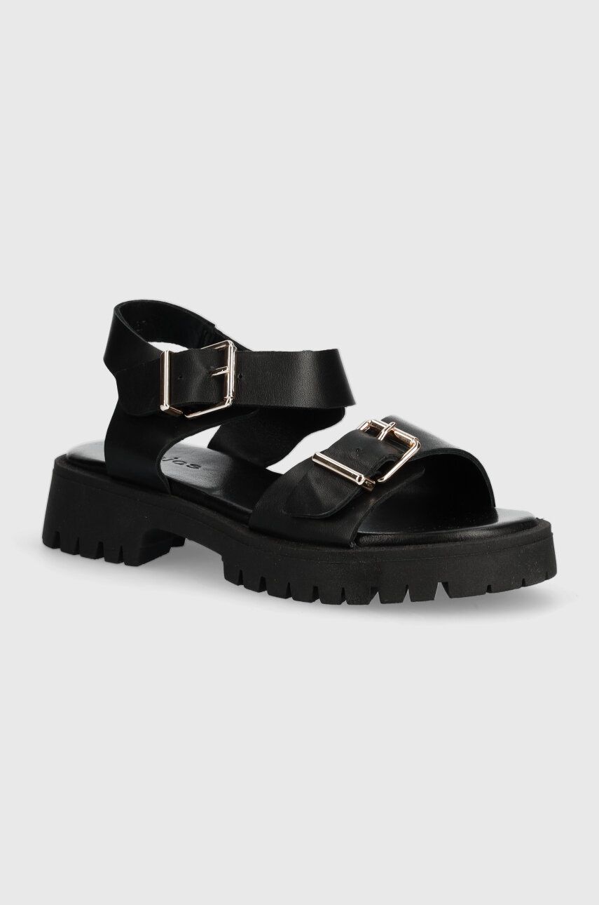 Wojas sandale de piele 7610851 femei, culoarea negru, cu platforma