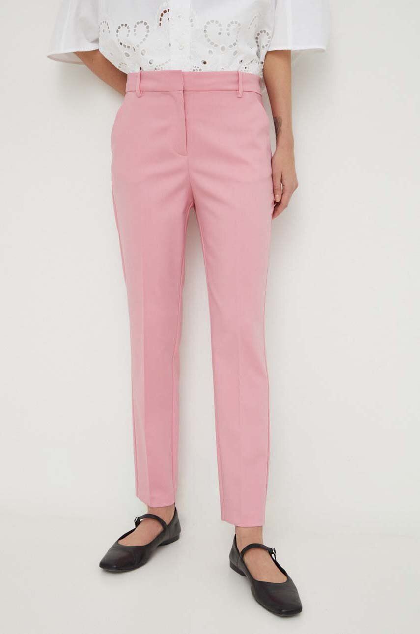 Liviana Conti pantaloni din amestec de in culoarea roz, fason tigareta, high waist F4SP43