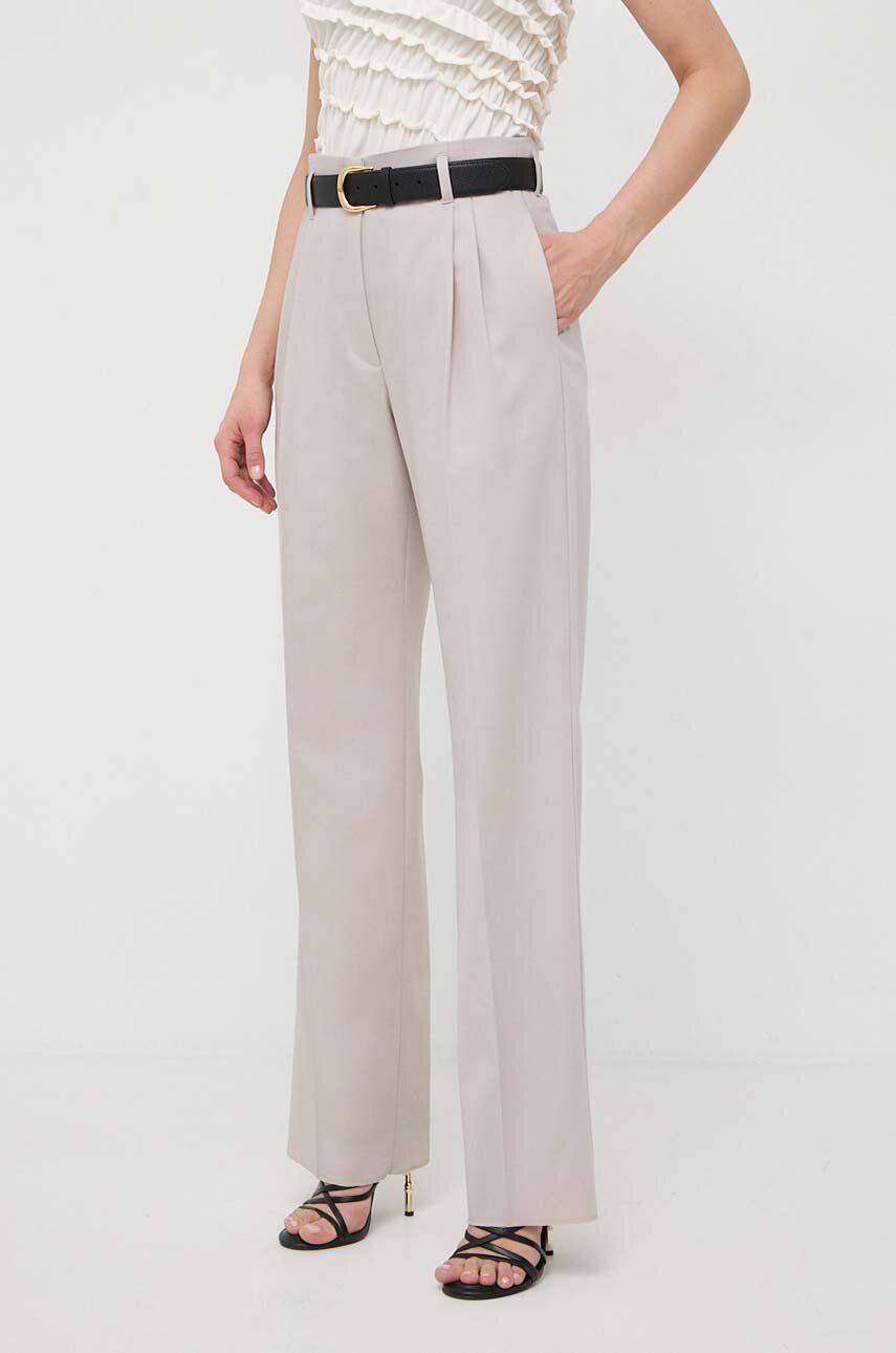 Kalhoty s příměsí vlny Liviana Conti béžová barva, jednoduché, high waist