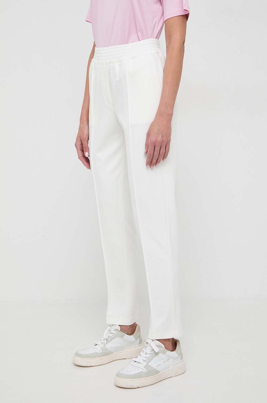 Liviana Conti pantaloni femei, culoarea alb, drept, high waist