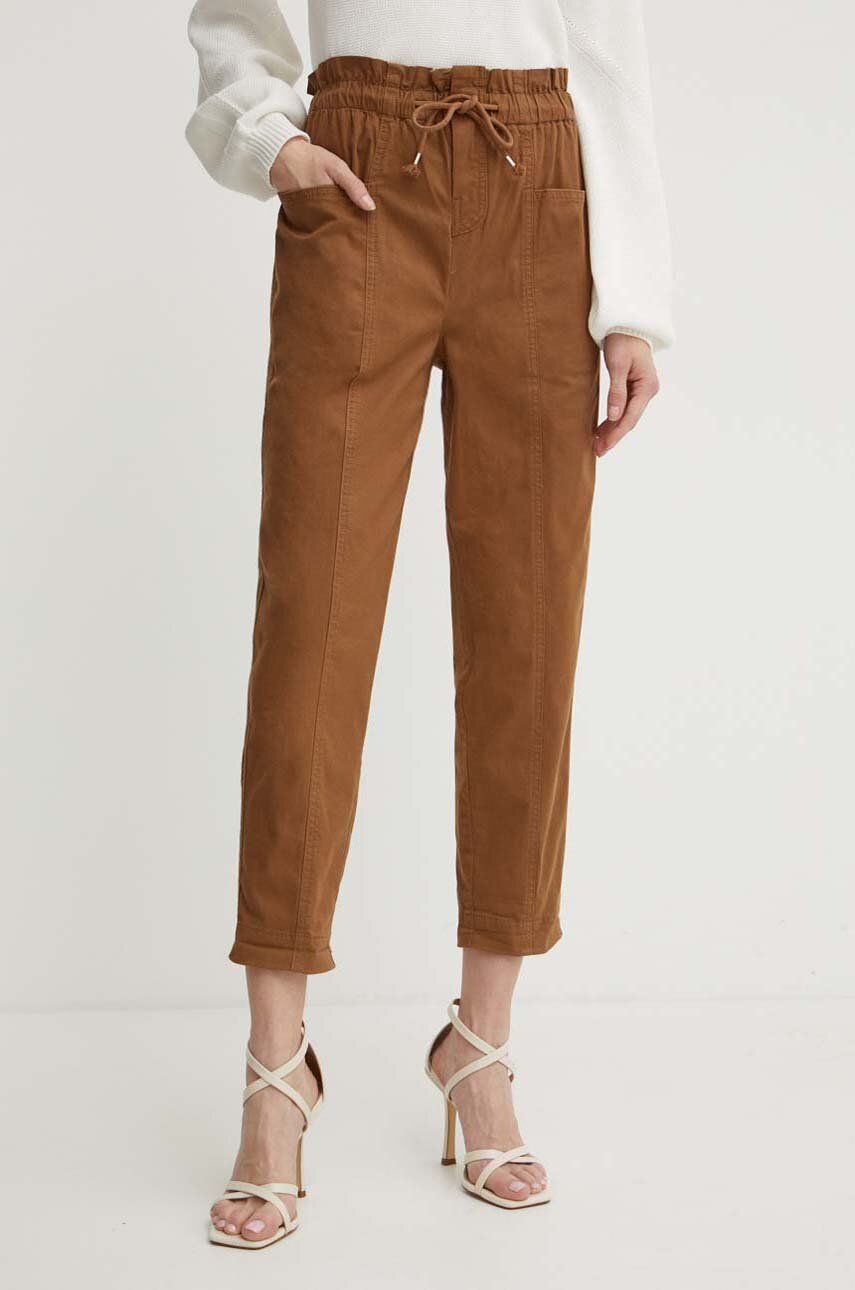 Silvian Heach pantaloni femei, culoarea maro, drept, high waist