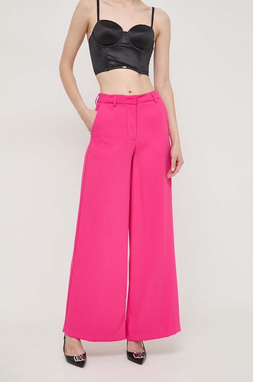 Silvian Heach pantaloni femei, culoarea roz, lat, high waist
