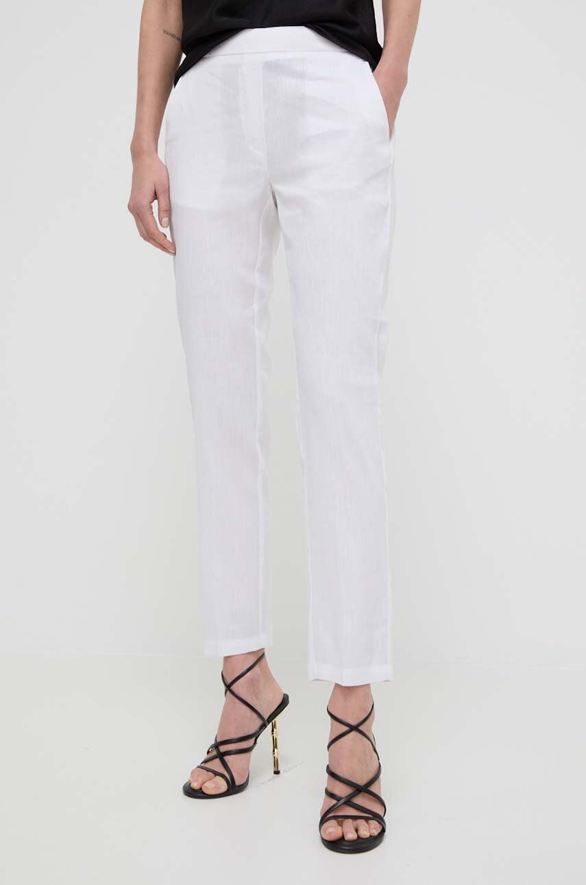 Silvian Heach pantaloni din in culoarea alb, drept, high waist