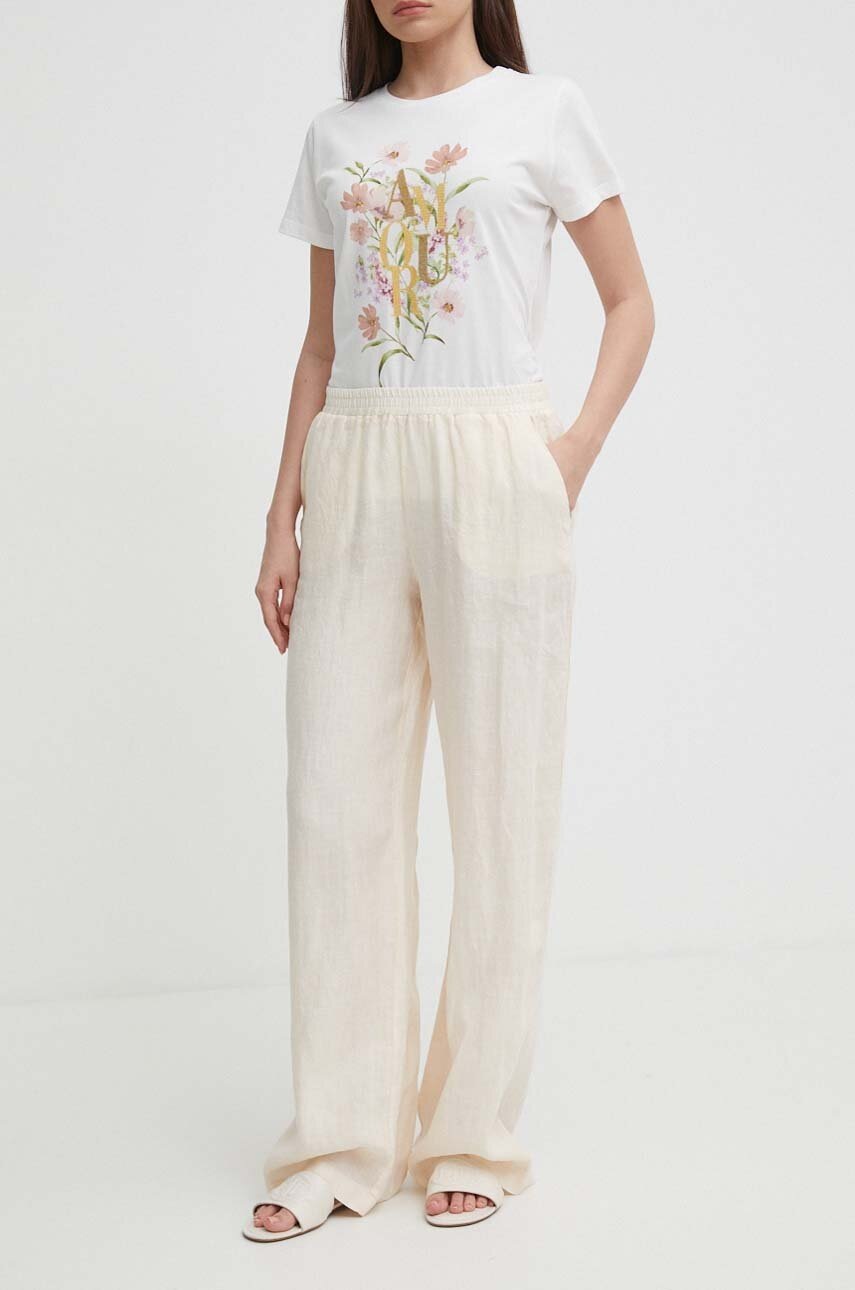 Seidensticker pantaloni din in culoarea bej, lat, high waist, 60.136273