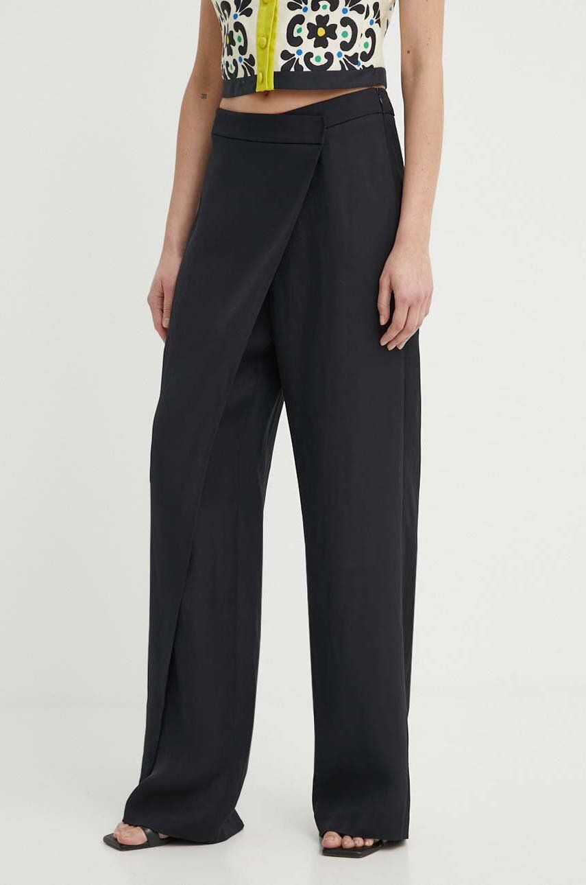 Liviana Conti pantaloni din amestec de in culoarea negru, drept, high waist, L4SL87