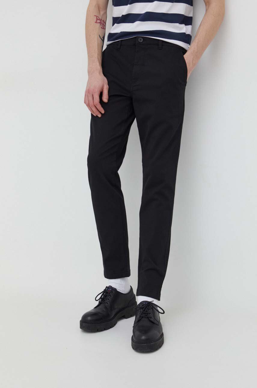 Solid pantaloni barbati, culoarea negru, drept