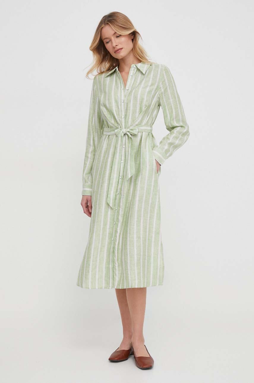 Mos Mosh rochie din in culoarea verde, midi, evazată Mos Mosh rochie din in culoarea verde, midi, evazată