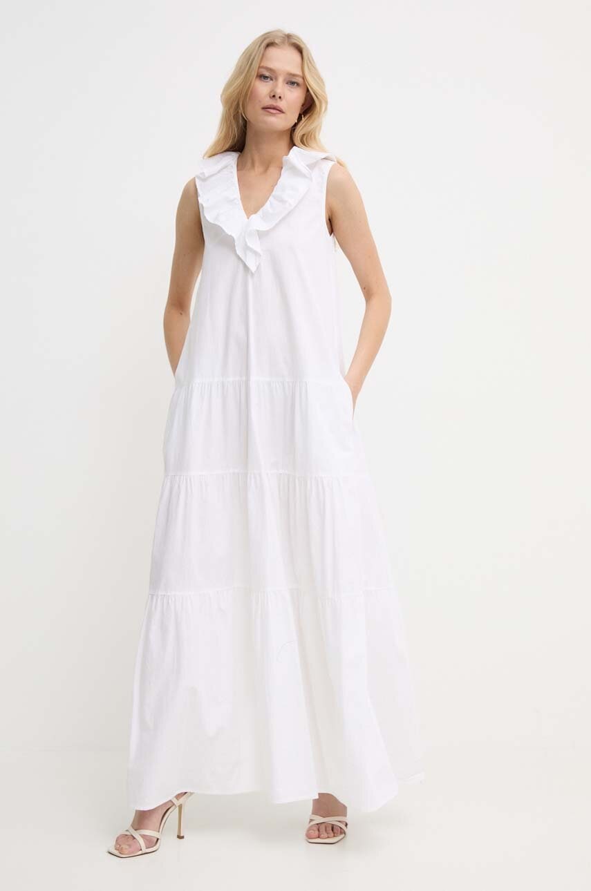 Silvian Heach rochie din bumbac culoarea alb, maxi, evazată