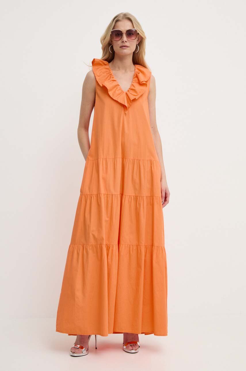 Silvian Heach rochie din bumbac culoarea portocaliu, maxi, evazati