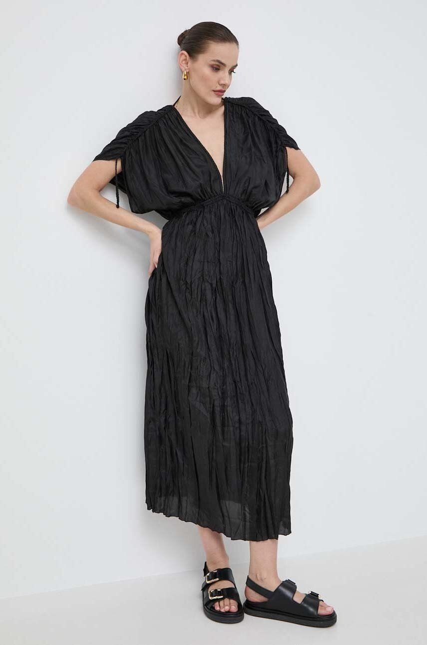 Liviana Conti rochie de mătase culoarea negru, maxi, evazați L4SS18