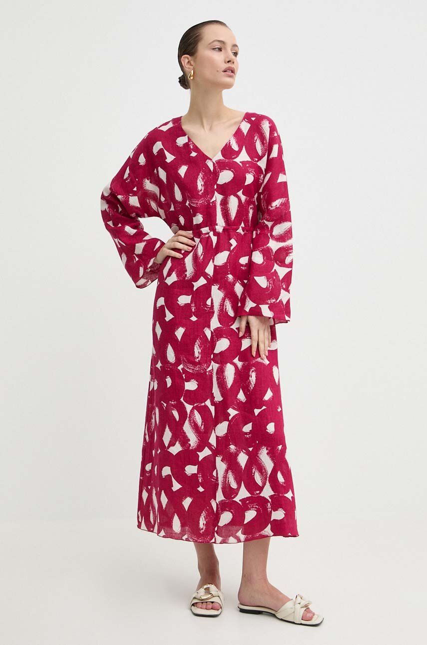 Liviana Conti rochie din in culoarea roz, maxi, oversize, L4SM31