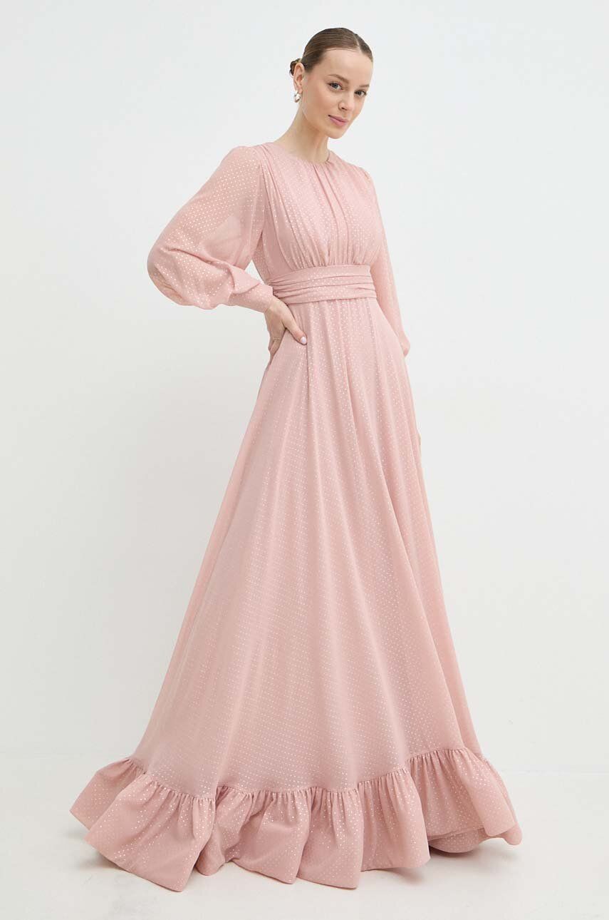 Nissa rochie culoarea roz, maxi, evazați, RS14870