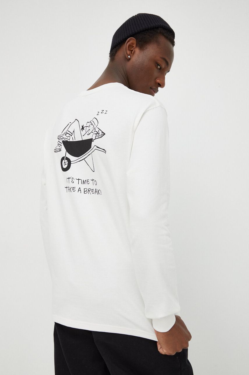 E-shop Bavlněné tričko s dlouhým rukávem Solid béžová barva, s potiskem