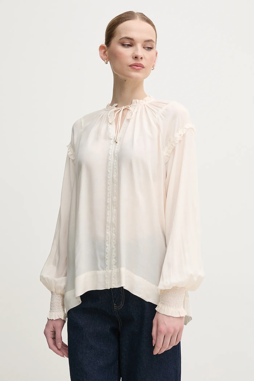 Mos Mosh bluza femei, culoarea bej, neted, 168140