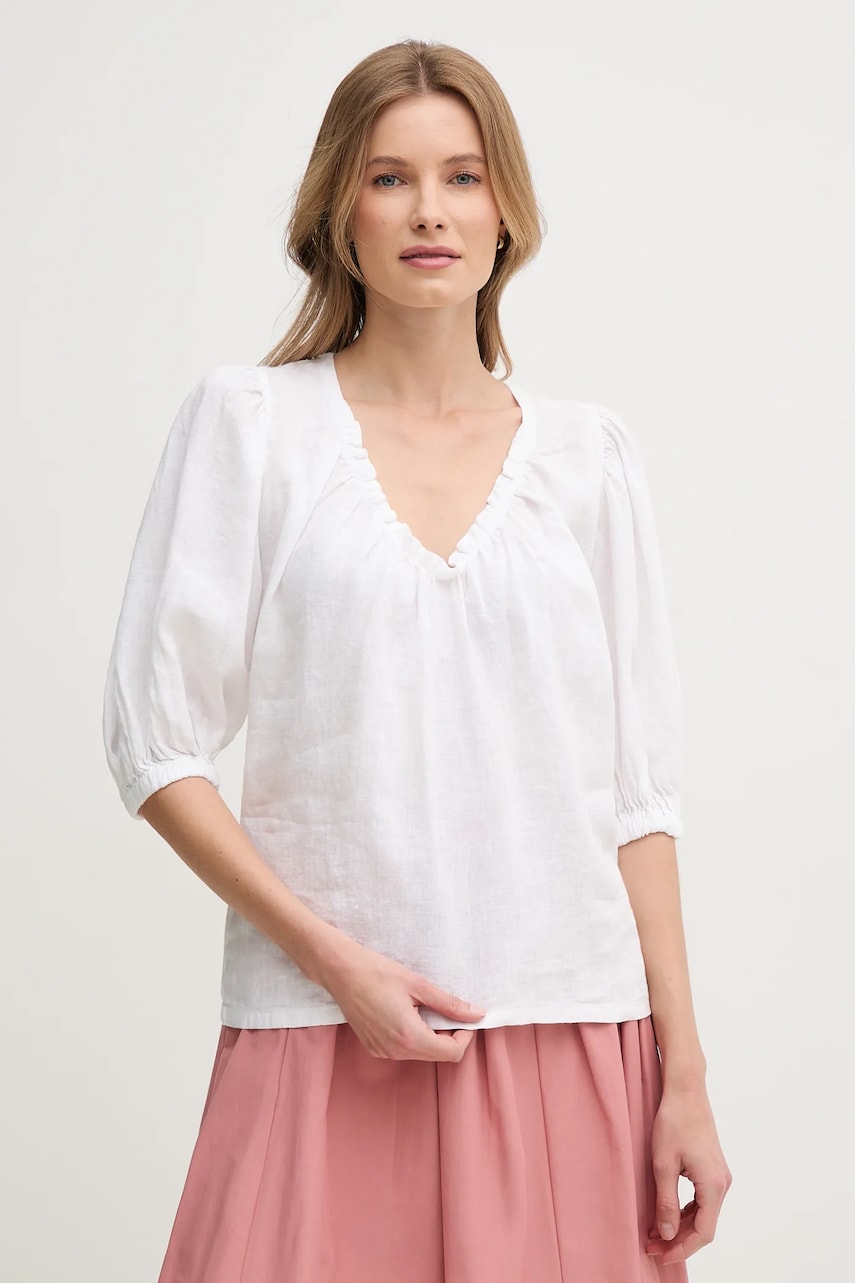 Mos Mosh bluza din in femei, culoarea alb, neted, 160160 Mos Mosh bluza din in femei, culoarea alb, neted, 160160