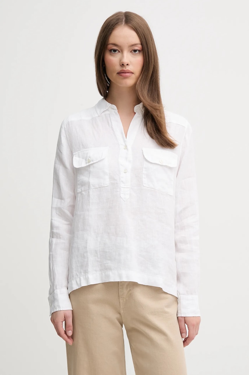 Mos Mosh bluza din in femei, culoarea alb, neted, 168430 Mos Mosh bluza din in femei, culoarea alb, neted, 168430