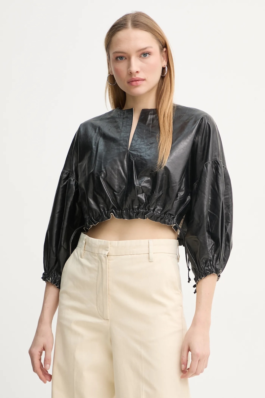 Day Birger et Mikkelsen bluză din piele Dorothy culoarea negru, neted, DAY65243672 Day Birger et Mikkelsen bluză din piele Dorothy culoarea negru, neted, DAY65243672