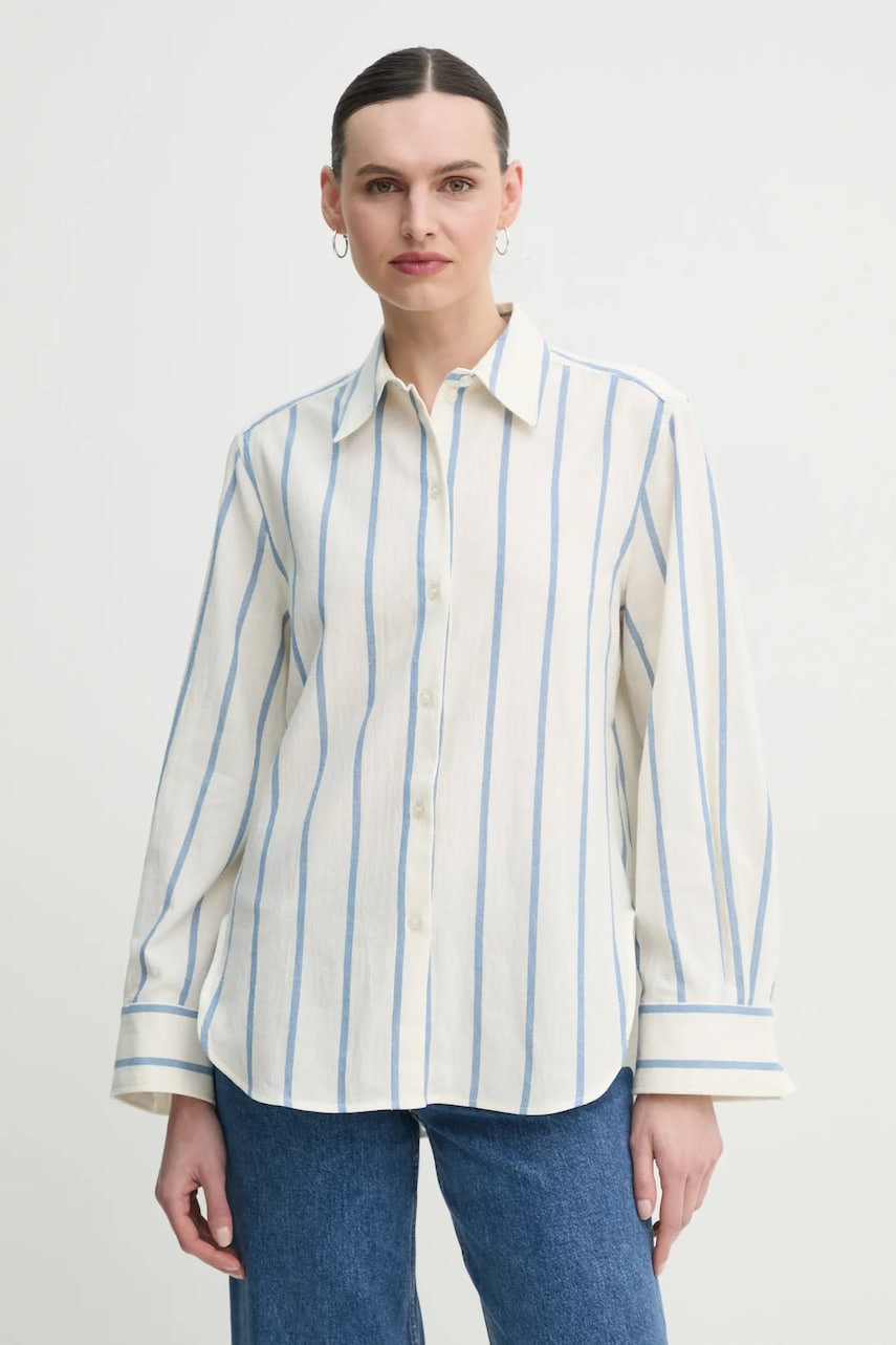 Day Birger et Mikkelsen camasa din bumbac Romy femei, culoarea bej, cu guler clasic, relaxed, DAY65243748 Day Birger et Mikkelsen camasa din bumbac Romy femei, culoarea bej, cu guler clasic, relaxed, DAY65243748