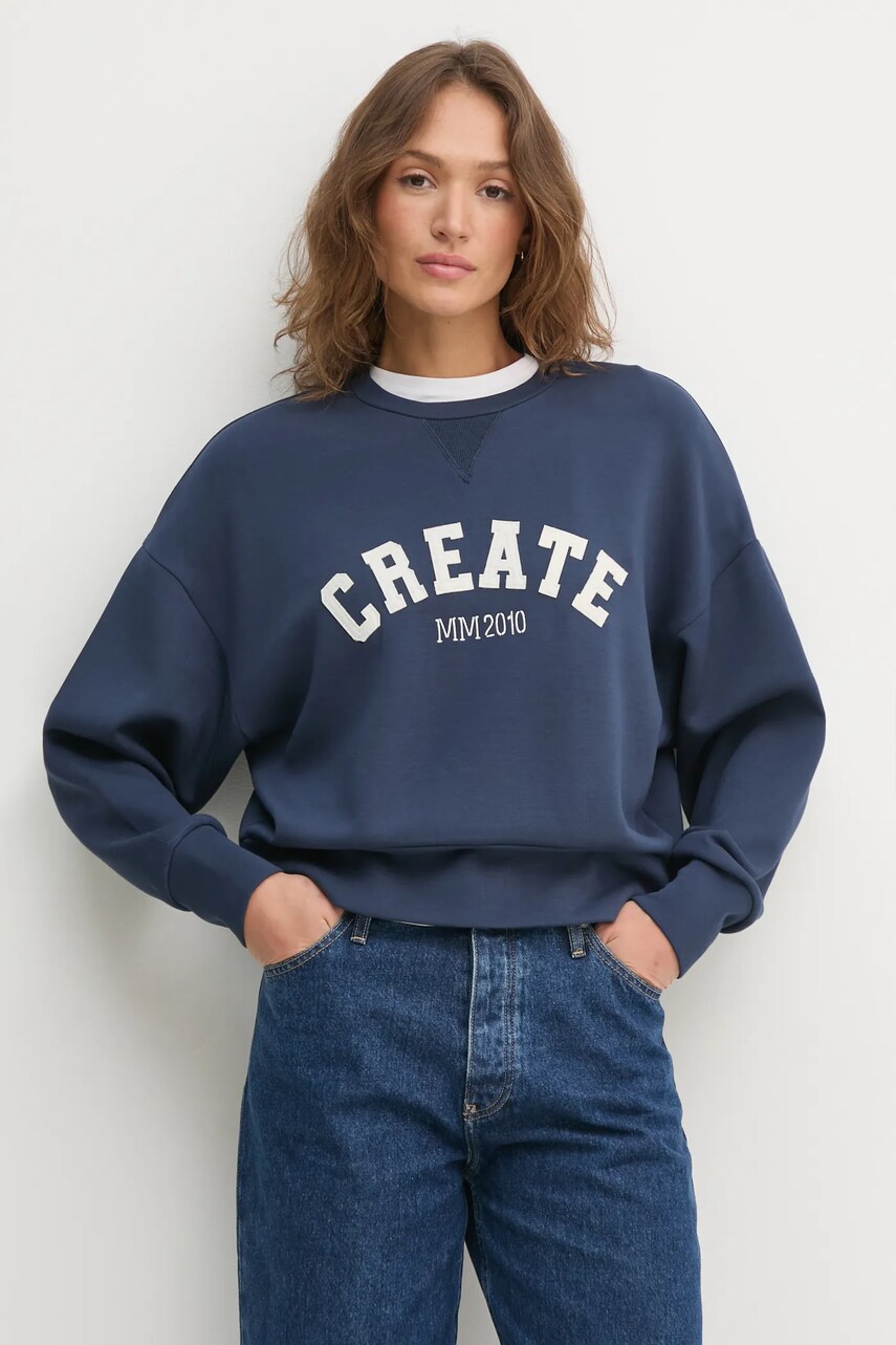 Mos Mosh bluza femei, culoarea albastru marin, cu imprimeu, 168550