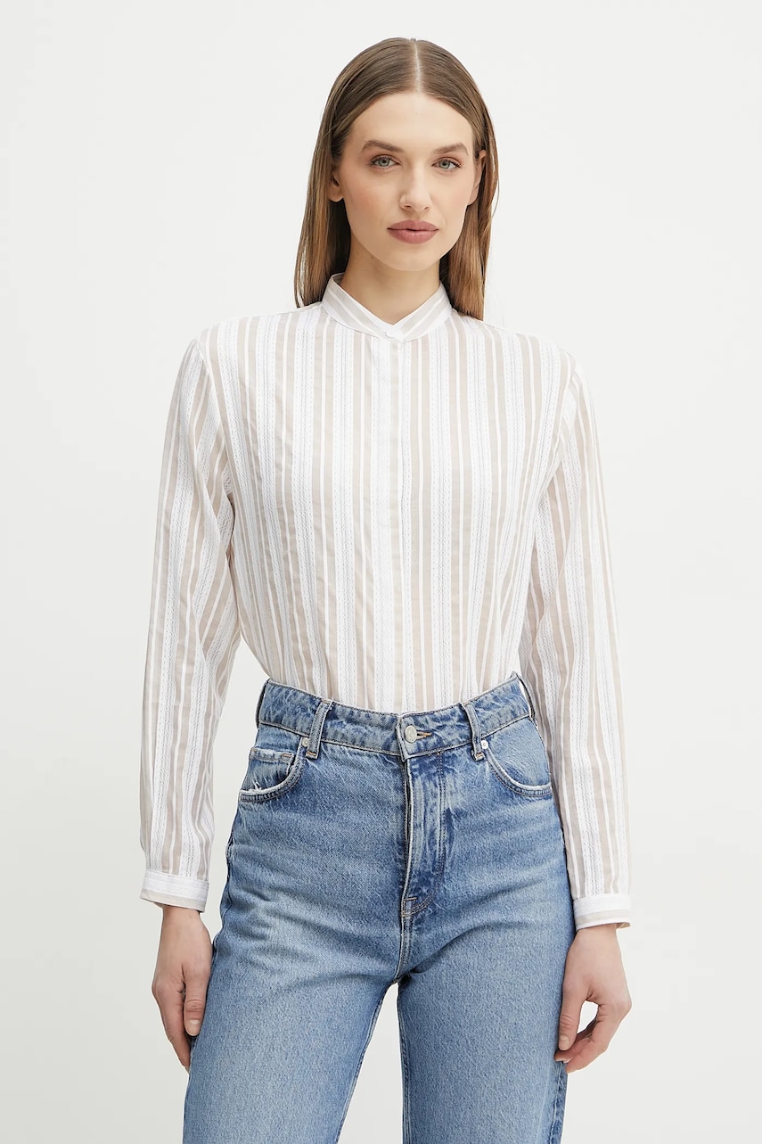 Silvian Heach camasa din bumbac SAROVA femei, culoarea bej, cu guler clasic, regular, GPP25257CA Silvian Heach camasa din bumbac SAROVA femei, culoarea bej, cu guler clasic, regular, GPP25257CA