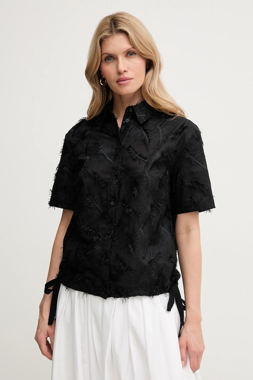 Silvian Heach cămașă din bumbac SEREMA femei, culoarea negru, cu guler clasic, regular, GPP25332CA Silvian Heach cămașă din bumbac SEREMA femei, culoarea negru, cu guler clasic, regular, GPP25332CA