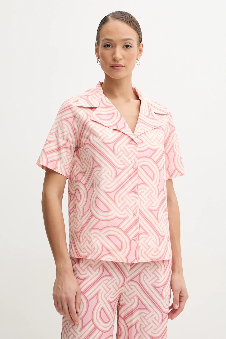 Silvian Heach camasa din bumbac ZARENI femei, culoarea bej, cu guler clasic, relaxed, GPP25440CA Silvian Heach camasa din bumbac ZARENI femei, culoarea bej, cu guler clasic, relaxed, GPP25440CA
