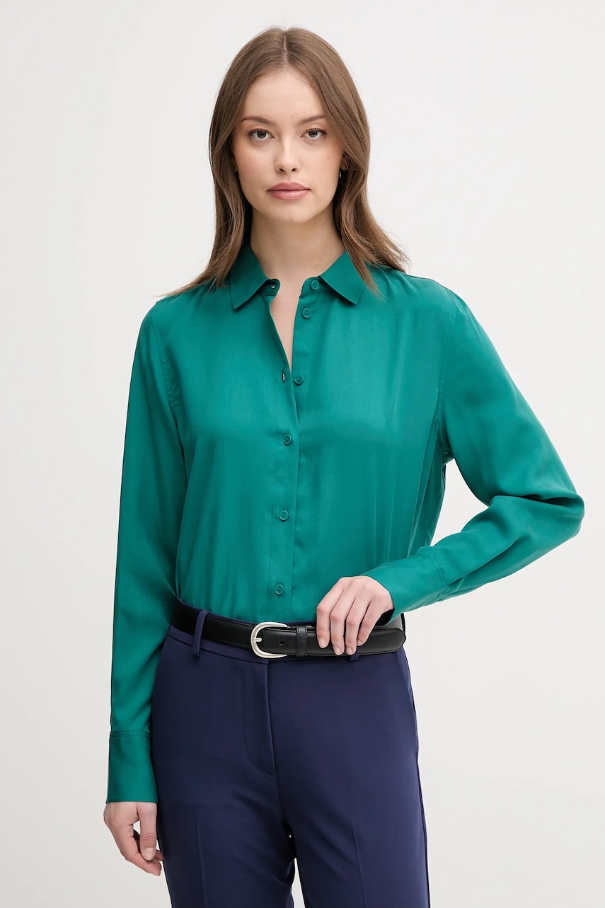 Mos Mosh camasa femei, culoarea albastru marin, cu guler clasic, regular, 167230 Mos Mosh camasa femei, culoarea albastru marin, cu guler clasic, regular, 167230