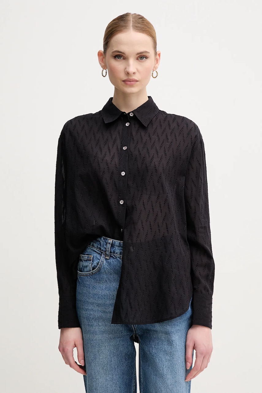 Mos Mosh camasa din bumbac femei, culoarea negru, cu guler clasic, relaxed, 168260 Mos Mosh camasa din bumbac femei, culoarea negru, cu guler clasic, relaxed, 168260
