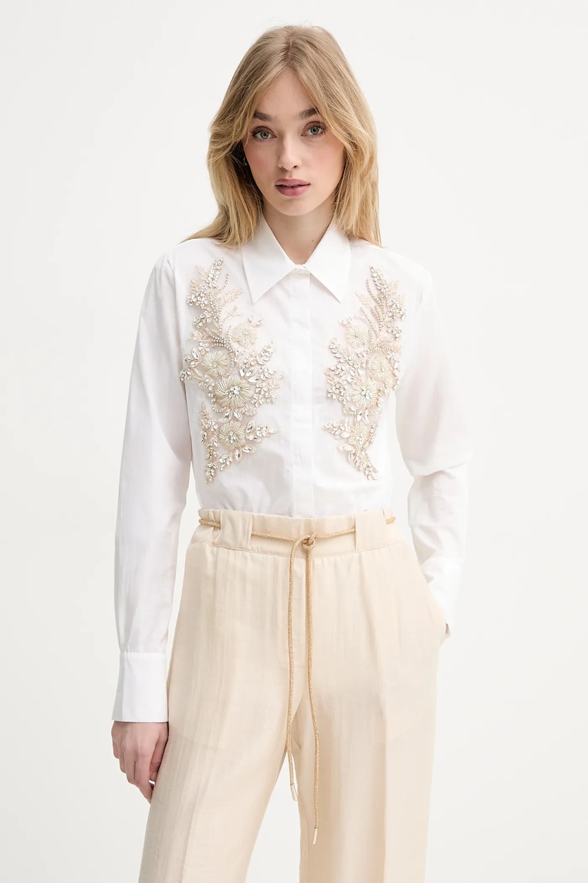 Blugirl Blumarine cămașă din bumbac femei, culoarea alb, cu guler clasic, relaxed, RA5030.TS246 Blugirl Blumarine cămașă din bumbac femei, culoarea alb, cu guler clasic, relaxed, RA5030.TS246